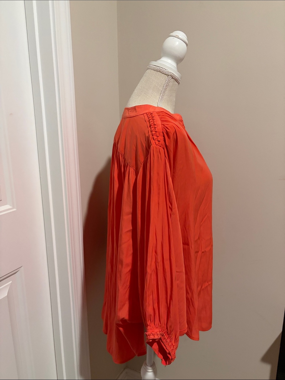 Chico's Bright Orange V-Neck Braided-Trim Blouse - Picture 5 of 9